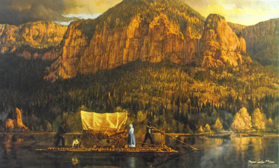 Artist Roger Cooke, Rafting down the Columbia River.